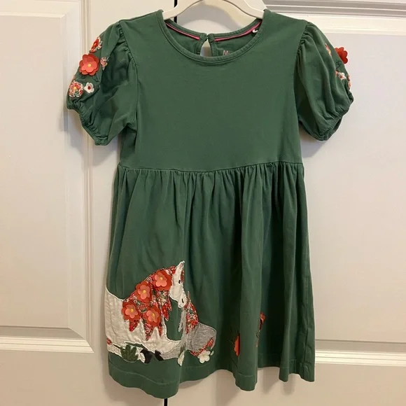 Mini Boden Jersey Appliqué Green Floral Girls Dress - Picture 2 of 3